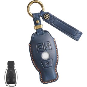 Key Fob Cover for Mercedes Benz, Premium Leather Car Key Case Shell Protector with Key Chain for 2017-2023 E-Class 2018-2021 S-Class 2019-2023 A-Class C-Class G-Class (BLACK, Size-A) in Kuwait