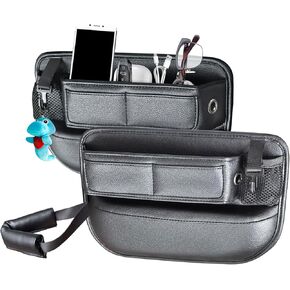 2 Pack Car Seat Gap Filler Organizer for SUV Truck Universal PU Leather Storage Box with Seats Belt Holder Automotive Consoles Side Gaps Small Things Catcher Auto Essentials Accessories for Women Men