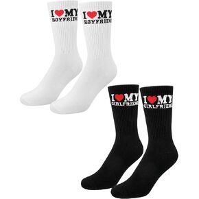 Eurzom 2 Pairs Funny Couple Socks Couples Gifts for Boyfriend Him Her Athletic Cotton Crew Socks Gifts for Young Girlfriend Anniversary Birthday Valentine Day Stuff