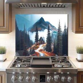 DAIFURONGE Tempered Glass Backsplash For Kitchen Behind Stove,Tiny House Stove Back Top Cover,Easy to Clean Glass Splashback, Sink Cover Splash Guard,Home Kitchen Wall Decor (30"x24"(76.2x60.96cm))