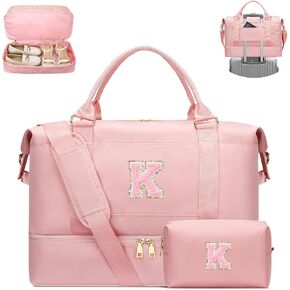 Personalized Initial Travel Duffle Bag for Teen Girl, Weekender Overnight Monogram Gym Carry on Bag with Shoe Compartment, Gifts for Daughter Friend Birthday Christmas