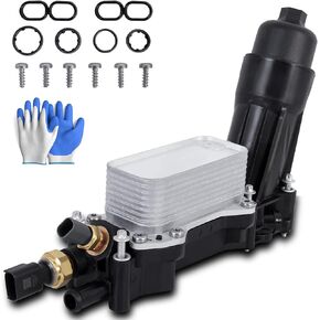 Engine Oil Cooler Housing Assembly Compatible for 2014 2015 2016 Dodge Challenger Jeep Grand Cherokee Compatible for Ram 1500 Chrysler 3.6L V6 w/Sensors, Gaskets 68105583AF 68105583AA