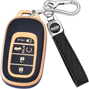 for Honda Key Fob Cover with Keychain, Soft TPU Protection Key Fob Cover Case Shell Compatible with 2022 2023 2024 Honda Accord Civic HR-V CR-V Pilot Smart Remote Key (Black)