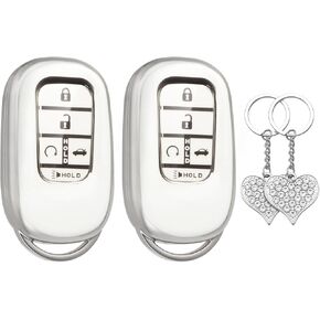 LECART Key Fob Cover for Honda 2025 2024 2023 2022 CR-V Civic Pilot Accord HR-V Sport Touring 5 Buttons TPU Key Fob Case Soft Car Key Shell Protector 2 Pack White & Pink