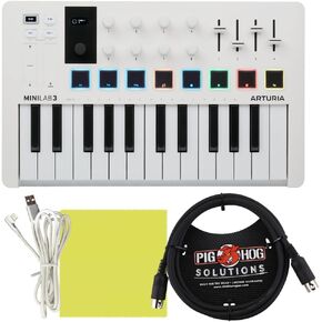 مجموعة وحدات تحكم بلوحة مفاتيح MIDI الهجين من Arturia MiniLab 3 مع سماعات رأس Samson SR350 Pro، وكابل USB Arturia وقماش تلميع صوت سائل (4 عناصر) in Kuwait