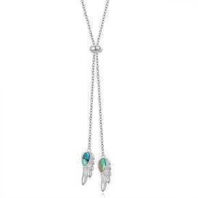 Long Chain Dainty Lariat Necklace Simple Style 925 Sterling Silver Angel Wings Pendant Adjustable Y Shaped Necklace Jewelry Gift for Women