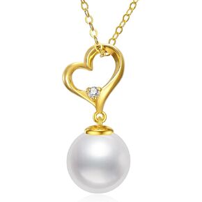14K Gold Heart Necklace for Women, Dainty Gold Freshwater Cultured Pearl Pendant with Love Heart Shape Forever Love Jewelry Gift for Her,Mom, Wife 18"