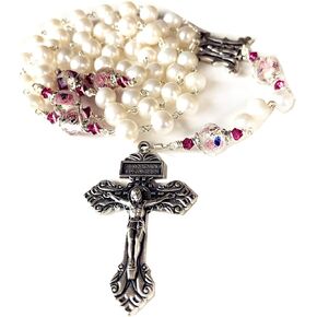Elegantmedical المصنوعة يدويًا AAA 8-9mm Pearl & Veluriyam Beads Rosary Cross Necklace Box