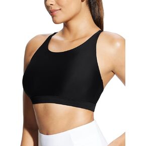 baleaf Women's Lycra Swim Sports Bra Modest Scoop Neck Criss Cross UPF50+ Bathing Suit Tops Built-in Bra