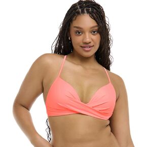 Body Glove Women's Smoothies Kerry Solid Twist Front Bikini Top Swimsuit with Adjustable 2-Way Back Detail