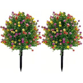 2 Pack Artificial Boxwood Topiary Ball Trees with Spike, 23'' Height Lifelike Faux Greenery Shrubs, UV Resistant, Lasting Evergreen Bushes for Breathe Life & Lushness into Any Space
