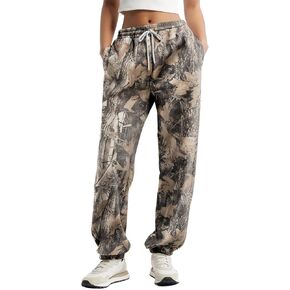 Casual Camo Sweatpants for Women Baggy Fleece Y2K Camouflage High Waisted Joggers Pants with Pockets Streetwear