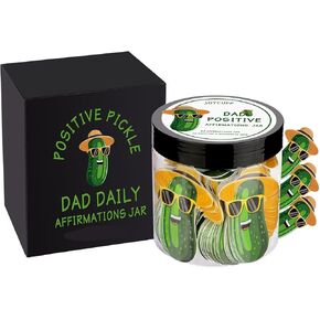 JoycuFF Fathers Day Birthday Gifts for Dad from Daughter Son, 60 Positive Affirmations Jar, Best Dad Ever Gifts Funny Pickle Affirmations Jar