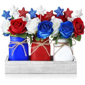 Nuogo 4th of July Mason Jar Centrepiece for Table Independence Day Farmhouse Mason Jar Decor