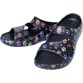 Positively Inspired Slide Sandals Ultra Lightweight Cushioned EVA Soles Easy Slip On Durable Quick Dry Beach Sandal (Ombrew Paws with Hearts, 8)