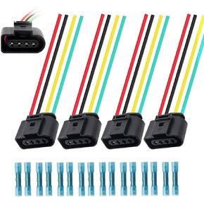 1J0973724 4 PCS اشتعال ملف توصيل موصل الإناث مع تسخير من أجل Audi A3 A4 A6 A7 A8 Q7 Q7 R8 لـ VW Volkswagen Jetta Passat Golf مع 16 PCS Heat Merkinals