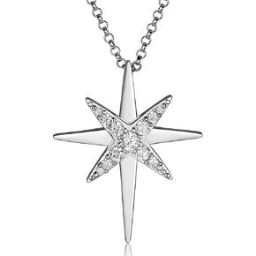 MISS MIMI North Star Cubic Zirconia 925 Sterling Silver Necklace for Women, 16" + 2" Womens CZ Pendant Necklace