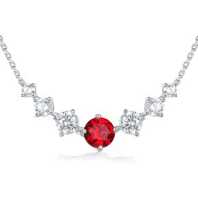 FWM Moissanite/Sapphire/Ruby/Emerald Necklace for Women, 7 Stones/Curved Bar Pendant Necklace, Solid 925 Sterling Silver, Anniversary Romantic Gift for Her, Birthday Gifts for Mom Wife Daughter