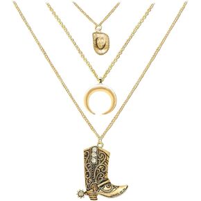 قلادة رعاة البقر الغربية من Boho Western Western For Women Head Moon Moon Contince Cowboy Boot Charm Jewelder Western Necklace Jewelry for Country Concert Admits