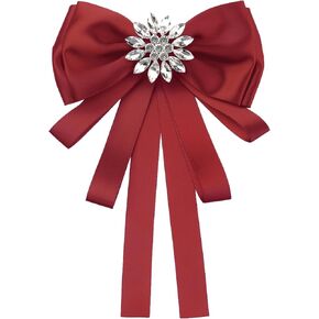 Women's Prom Bowknot Bow Tie Rhinestone Ribbon Bow Brooch for Shirt Dress