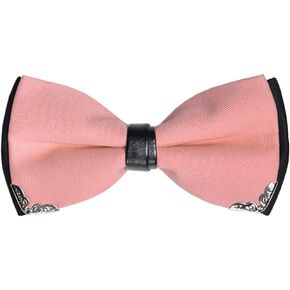 Men's Pre-Tied Bow Ties Silver Metal Edged Two-Layer Bowtie Adjustable Length Necktie