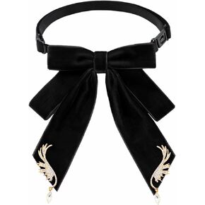 Mantieqingway Velvet Ribbon Bow Tie for Women/Men, Beads Pre-Tied Adjustable Bowties for Blouse Shirt Party Weddings