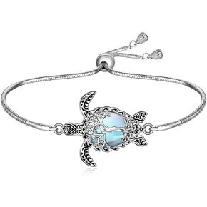 Tree of Life Turtle Bracelet Moonstone Sea Turtle Bracelet for Women Sterling Silver Ocean Beach Hawaiian Adjustable Turtles Jewelry Birthday Christmas Gifts