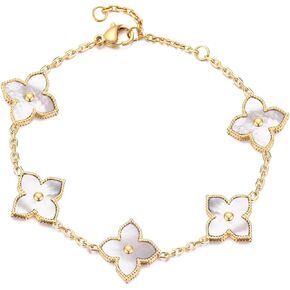 14K Gold Plated Clover Bracelet Dupes Stainless Steel Natural Shells Link Bracelet Jewelry