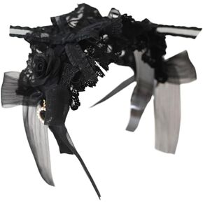 Black Lolita Headpiece Women Girls Gothic Lace Bow Hair Accessories Maid Headdress for Cosplay Masquerade Party