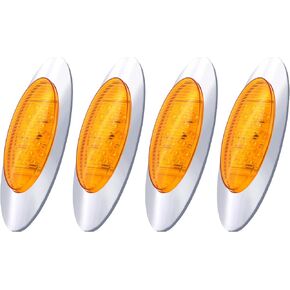 10pcs 6.5" Led Marker Light Clear Lens Oval Amber 16 LED Side Marker Turn Signal Clearance Lights Chrome Bezel Surface Mount for Peterbilt Kenworth Freightliner Trucks Trailer 12V