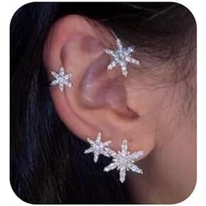 Jumwrit Snowflake Ear Cuff Earrings Rhinestone Ear Cuff Clip Ear Crawler Earrings No Piercing Ear Wrap Earrings for Women（Gold）