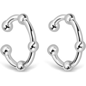 925 Sterling Silver Classic Round Ball Huggie Ear Cuff Earrings Minimalist Cuff Clip On for Women No Piercing Helix Fake Cartilage (with Gift Box) | Clip On Cartilage Helix