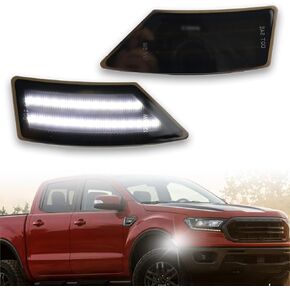 LED Front Fender LED Side Marker Lights Kit for Ford Ranger Lariat XL XLT 2019 2020 2021 2022 2023 ، مصابيح علامة الصدمات الجانبية المدخنة ، 2pcs