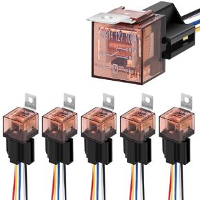 JD1914 12V 40A 5-Piece Clear housing Automotive 4-pin SPDT Relay with Harness Socket, 4-pin Connector, 40A Automotive Relay for Cars and Trucks.（5 Pieces）