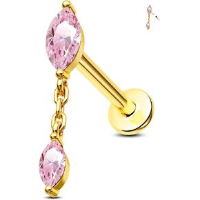 Jewseen 14K Gold Top Push in Threadless Flat Back Earrings 16g Cartilage Stud Helix Tragus Conch Piercing Jewelry Lip Stud Nose Stud for Women