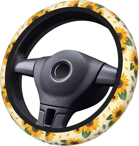 Sunflower Bee Steering Wheel Cover for Women Men Girls, Car Accessories Decor Thickened Anti-Slip Auto Steering Wheel Covers Protector Universal Fit 15 Inch for Cars, Truck, SUV in Kuwait