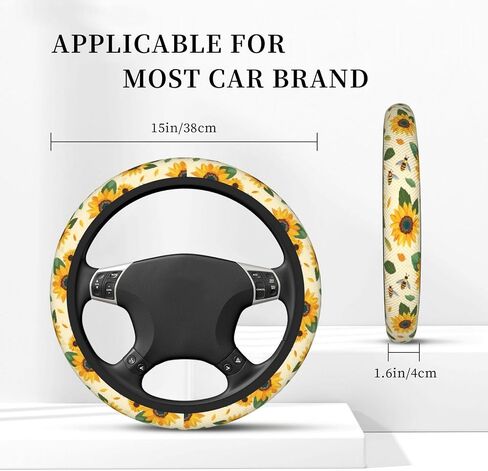 Sunflower Bee Steering Wheel Cover for Women Men Girls, Car Accessories Decor Thickened Anti-Slip Auto Steering Wheel Covers Protector Universal Fit 15 Inch for Cars, Truck, SUV in Kuwait