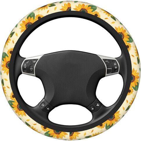 Sunflower Bee Steering Wheel Cover for Women Men Girls, Car Accessories Decor Thickened Anti-Slip Auto Steering Wheel Covers Protector Universal Fit 15 Inch for Cars, Truck, SUV in Kuwait