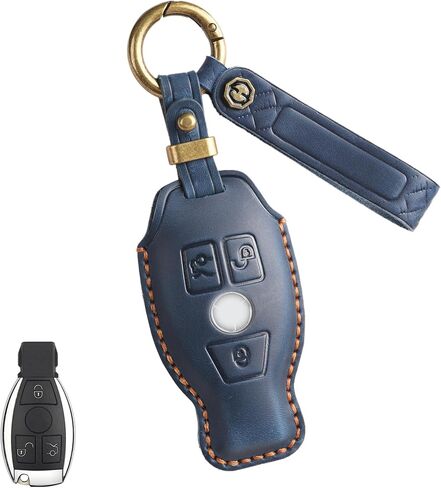 Key Fob Cover for Mercedes Benz, Premium Leather Car Key Case Shell Protector with Key Chain for 2017-2023 E-Class 2018-2021 S-Class 2019-2023 A-Class C-Class G-Class (BLACK, Size-A) in Saudi Arabia