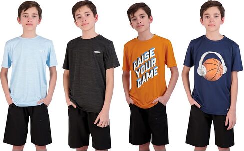 Hind Boys T-Shirts for Kids 4-Pack Tee Shirts for Boys Clothing Youth Quick-Dry Long and Short Sleeve T Shirts in Saudi Arabia