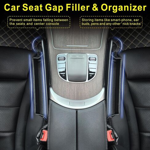 2 Pack Car Seat Gap Filler Organizer for SUV Truck Universal PU Leather Storage Box with Seats Belt Holder Automotive Consoles Side Gaps Small Things Catcher Auto Essentials Accessories for Women Men in Saudi Arabia