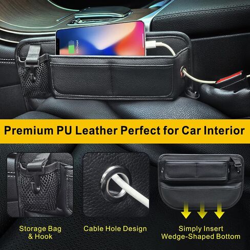 2 Pack Car Seat Gap Filler Organizer for SUV Truck Universal PU Leather Storage Box with Seats Belt Holder Automotive Consoles Side Gaps Small Things Catcher Auto Essentials Accessories for Women Men in Saudi Arabia