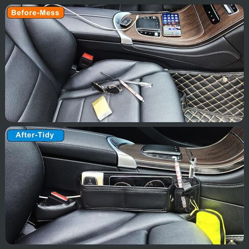 2 Pack Car Seat Gap Filler Organizer for SUV Truck Universal PU Leather Storage Box with Seats Belt Holder Automotive Consoles Side Gaps Small Things Catcher Auto Essentials Accessories for Women Men in Saudi Arabia