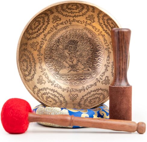 Large Tibetan Singing Bowl Set - 8.5" Master Healing Grade For Sound Bath Chakra 7 Metal Meditation Yoga By Himalayan Bazaar in Kuwait