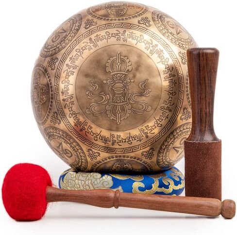 Large Tibetan Singing Bowl Set - 8.5" Master Healing Grade For Sound Bath Chakra 7 Metal Meditation Yoga By Himalayan Bazaar in Kuwait