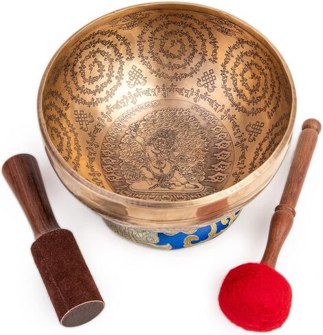 Large Tibetan Singing Bowl Set - 8.5" Master Healing Grade For Sound Bath Chakra 7 Metal Meditation Yoga By Himalayan Bazaar in Kuwait