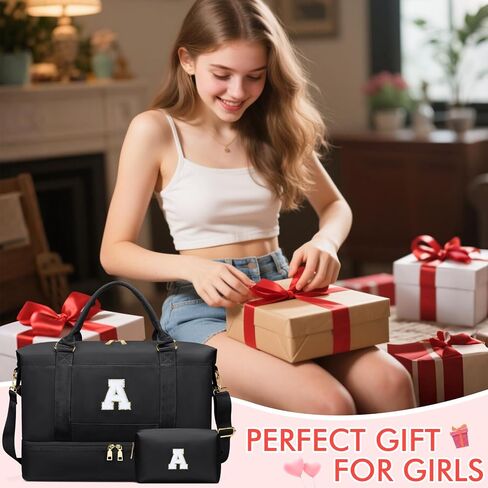 Personalized Initial Travel Duffle Bag for Teen Girl, Weekender Overnight Monogram Gym Carry on Bag with Shoe Compartment, Gifts for Daughter Friend Birthday Christmas in Saudi Arabia