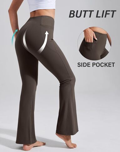 Pioneer Camp Women's Flare Yoga Pants Bootcut Leggings مع جيوب عالية الخصر السيطرة على البطن في قيعان الجمنازيوم التمرين الرياضي in Kuwait
