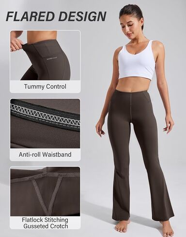 Pioneer Camp Women's Flare Yoga Pants Bootcut Leggings مع جيوب عالية الخصر السيطرة على البطن في قيعان الجمنازيوم التمرين الرياضي in Kuwait
