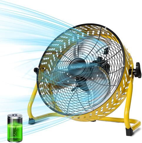 BEESTAR Battery Operated Fan, 12 Inch Rechargeable Fan Portable,High Velocity Fan with Metal Blade Run Up to 30 Hours,15600 mAh Battery Powered Fan for Garage, Backyard, Camping, Travel,Black in Kuwait